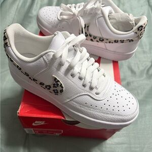 Nike Women's White Sneakers with Leopard Accents
